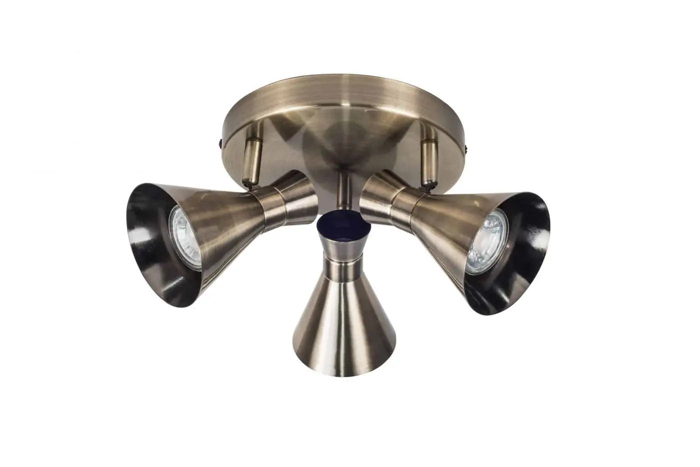 three bronze ceiling spotlights