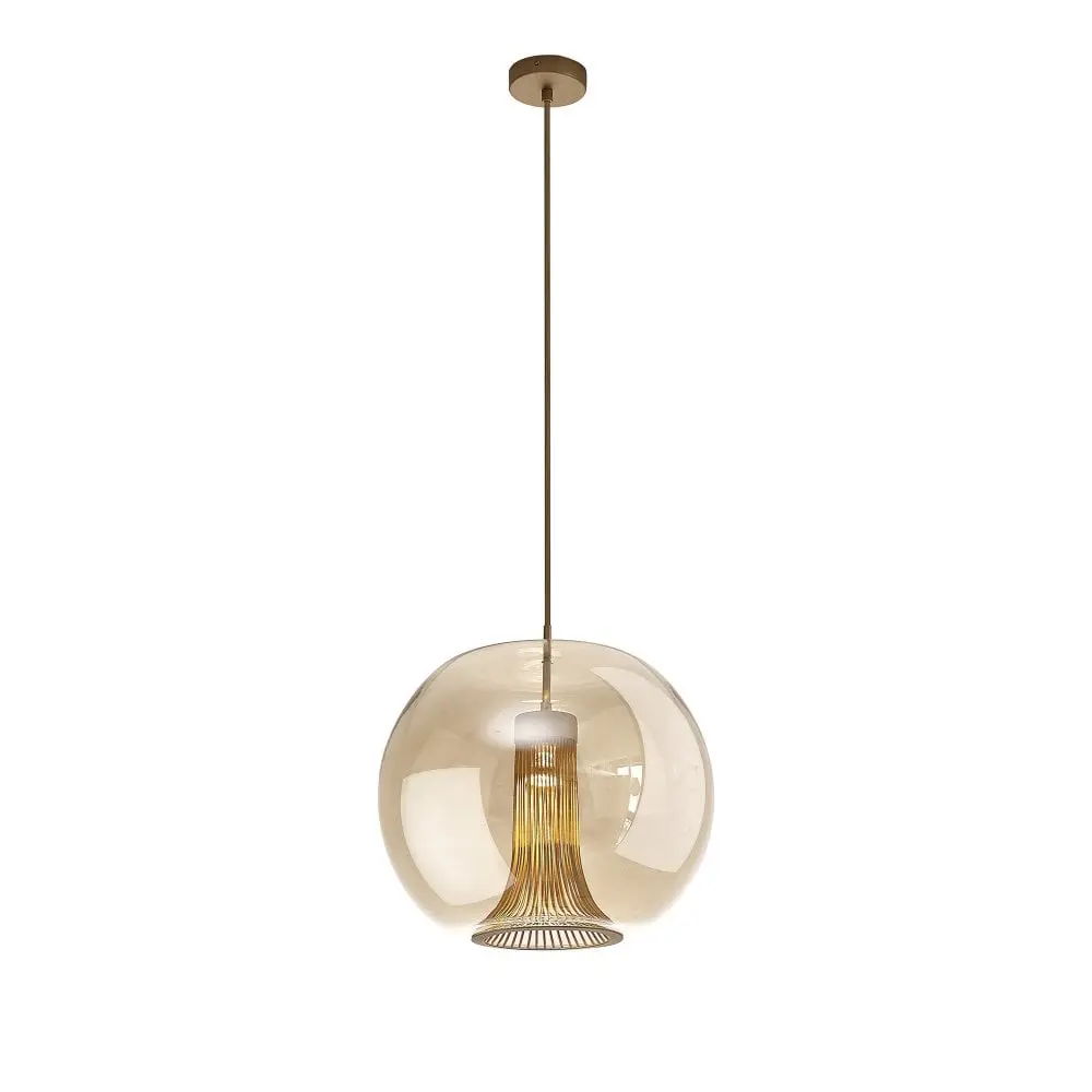 glass ceiling light with wood inside