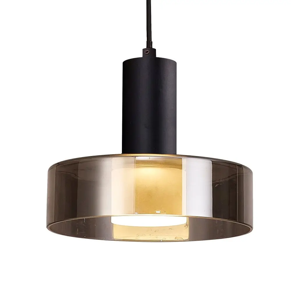 black ceiling light with shadowed glass surrounding it