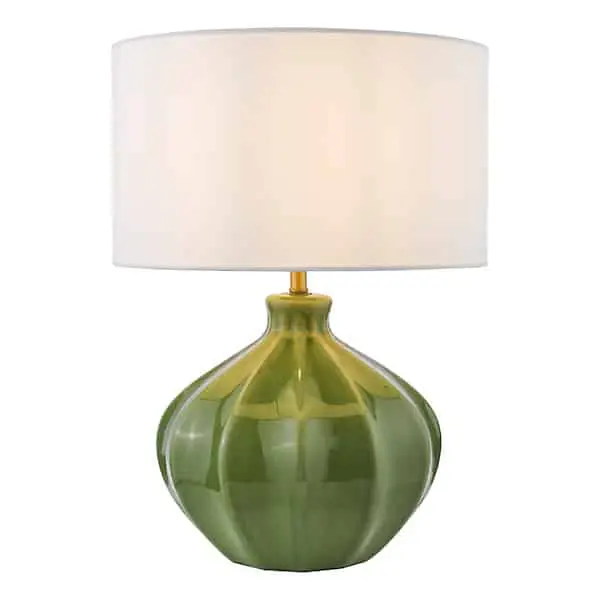 white lamp shade and green base